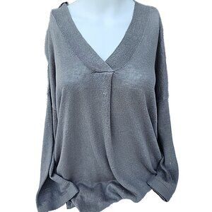Max Studio London 100% Linen Moss Green Knit 3/4 Sleeves Sweater Top Sz L